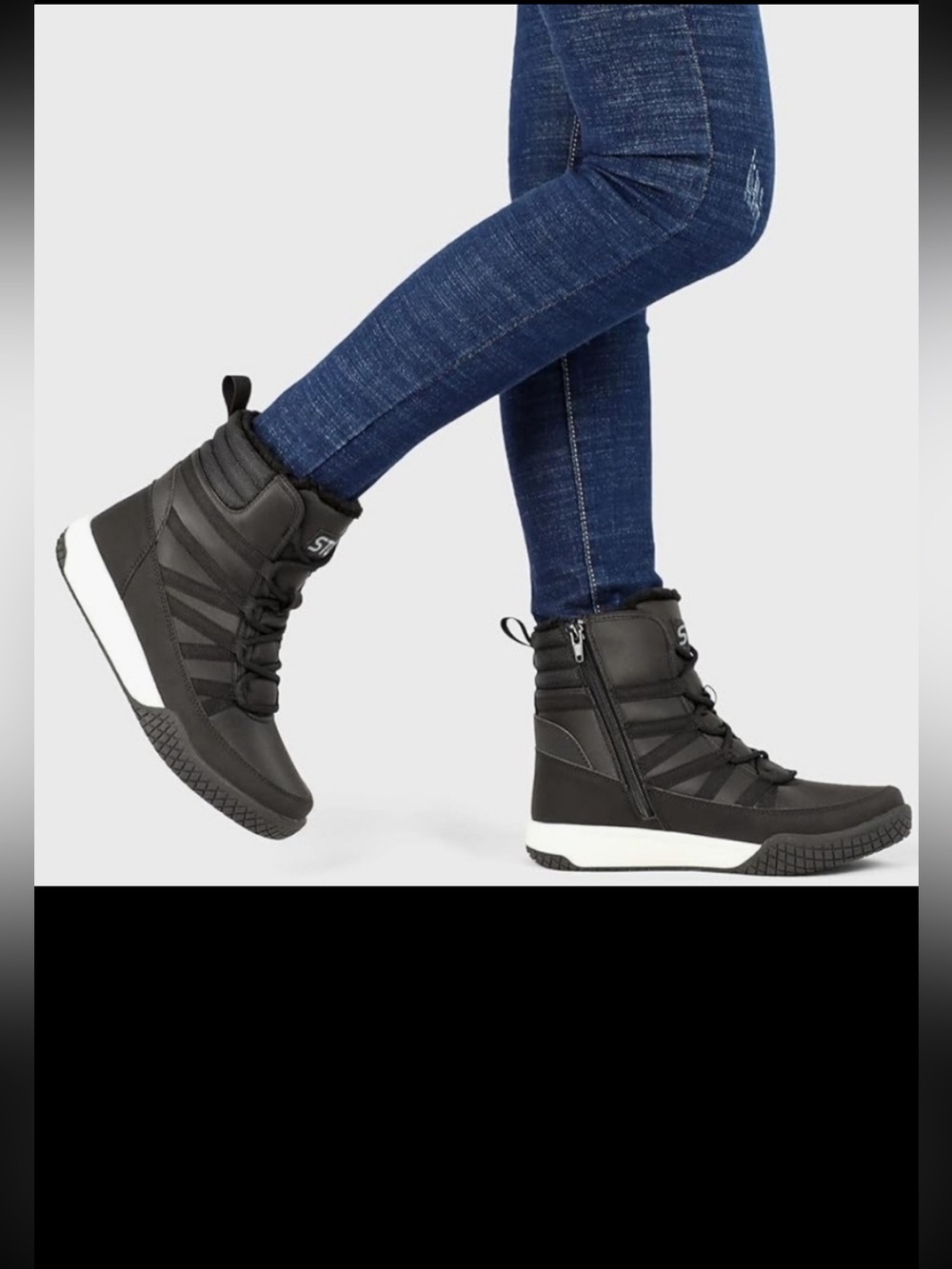 STQ Ankle Boots Womens Sz 9 Black Faux Leather Side Zip Front Tie Casual